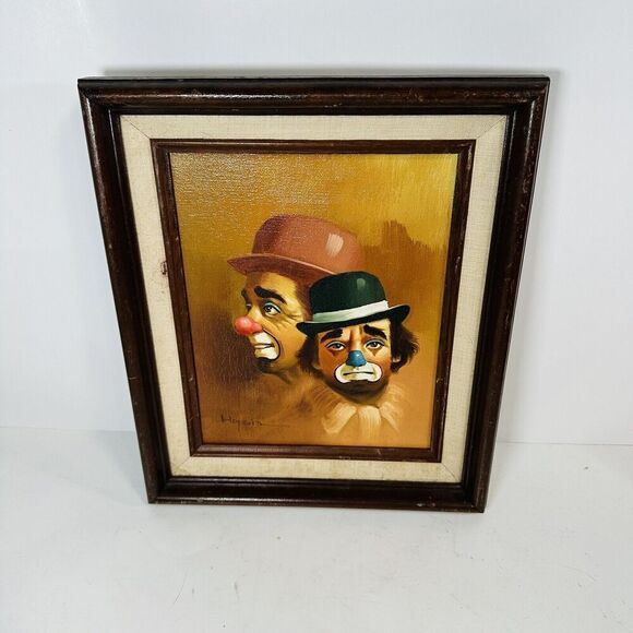 Other - Hoppin, "Sad Clowns" 1950s Original Signed Oil on Canvas